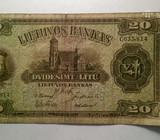 Tarpukario Lietuvos banknotai 20lt ir 2 centu